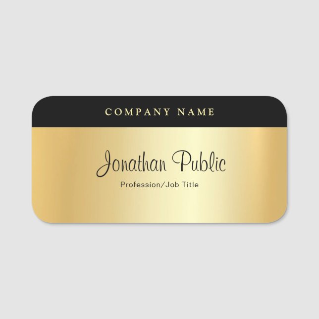 Glamourous Gold Template Handwritten Name Elegant Tag (Front)