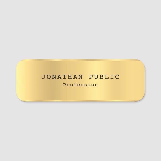 Glamourous Gold Template Modern Simple Excellent Name Tag (Front)