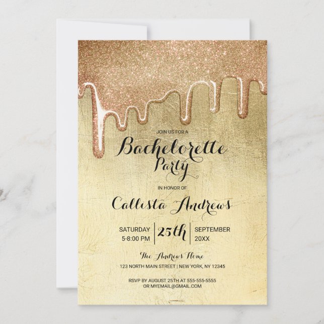 Glamourous Gold Thick Glitter Drips Bachelorette Invitation (Front)