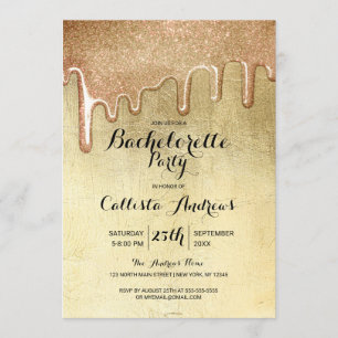 Glamourous Gold Thick Glitter Drips Bachelorette Invitation