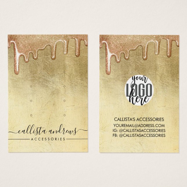 Glamourous Gold Thick Glitter Drips Logo Earring (Front & Back)