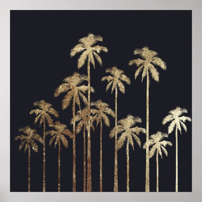Glamourous Gold Tropical Palm Trees on Black Poster (Front)