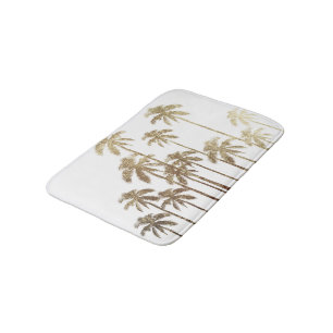 Glamourous Gold Tropical Palm Trees on White Bath Mat