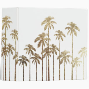 Glamourous Gold Tropical Palm Trees on White Binder