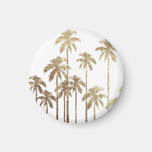 Glamourous Gold Tropical Palm Trees on White Magnet