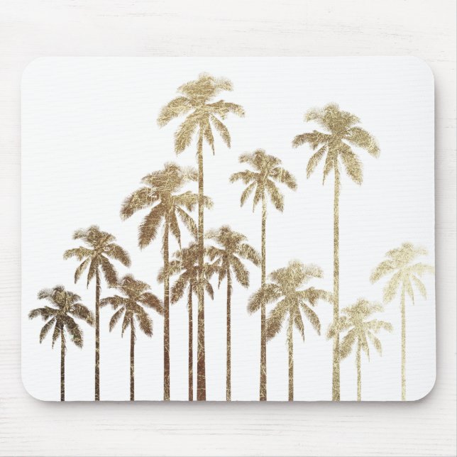 Glamourous Gold Tropical Palm Trees on White Mouse Pad (Front)