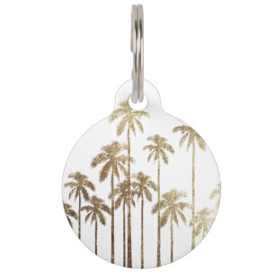 Glamourous Gold Tropical Palm Trees on White Pet Tag