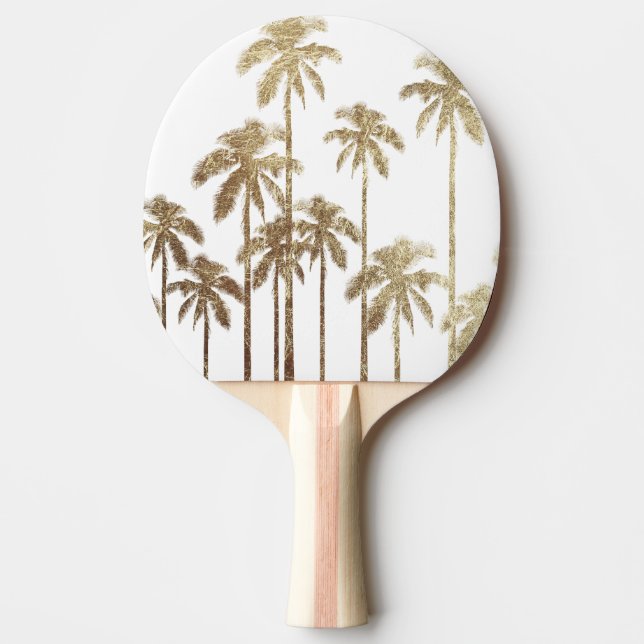 Glamourous Gold Tropical Palm Trees on White Ping Pong Paddle (Front)