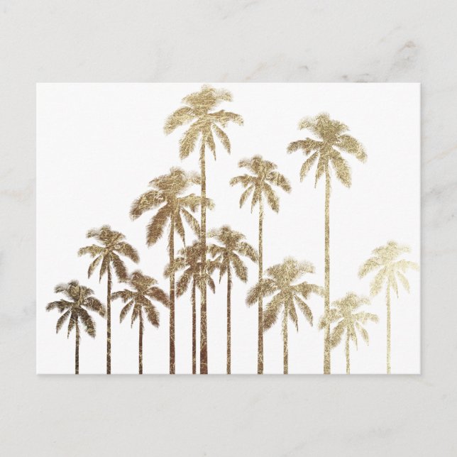 Glamourous Gold Tropical Palm Trees on White Postcard (Front)