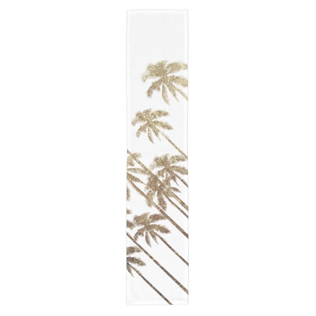 Glamourous Gold Tropical Palm Trees on White Short Table Runner (Front)