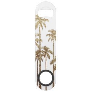 Glamourous Gold Tropical Palm Trees on White Speed Bottle Opener