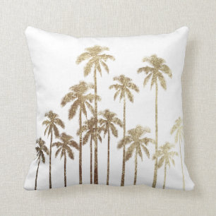 Glamourous Gold Tropical Palm Trees on White Throw Pillow