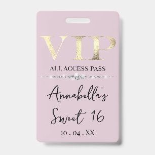 Glamourous Gold VIP on Pink Badge