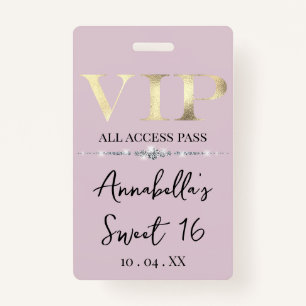 Glamourous Gold VIP on Pink Badge