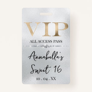 Glamourous Gold VIP on Silver Badge
