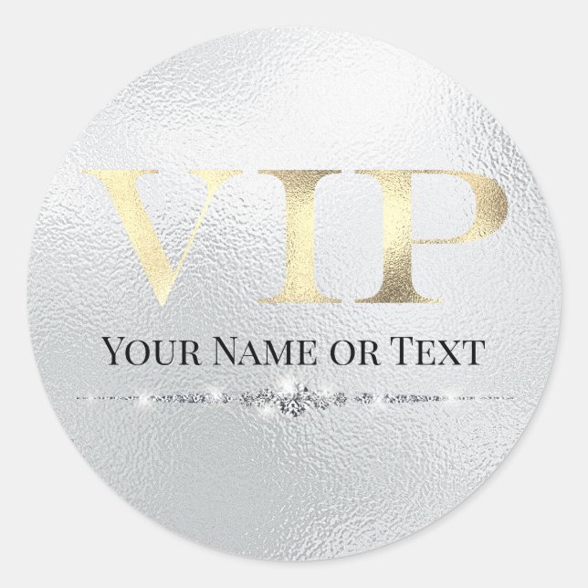 Glamourous Gold VIP on Silver Classic Round Sticker (Front)