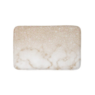 Glamourous Gold White Glitter Marble Gradient Ombr Bath Mat