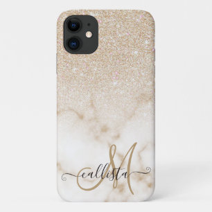 Glamourous Gold White Glitter Marble Gradient Ombr iPhone 11 Case