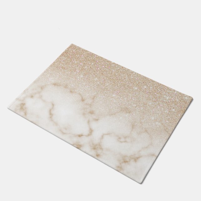 Glamourous Gold White Glitter Marble Gradient Ombr Doormat (Angled)