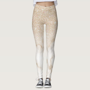 Glamourous Gold White Glitter Marble Gradient Ombr Leggings