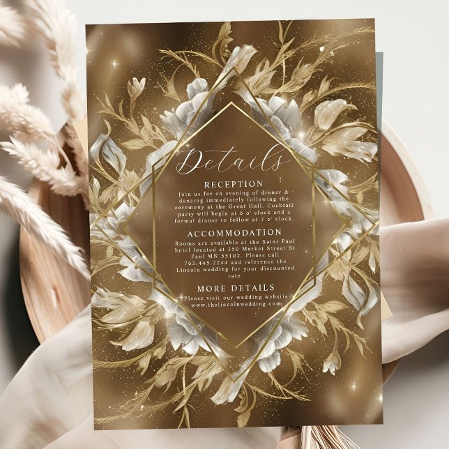Glamourous Golden Themed Floral Wedding Enclosure Card (Creator Uploaded)