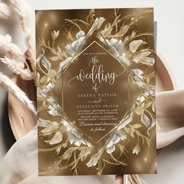 Glamourous Golden Themed Floral Wedding Invitation (Creator Uploaded)