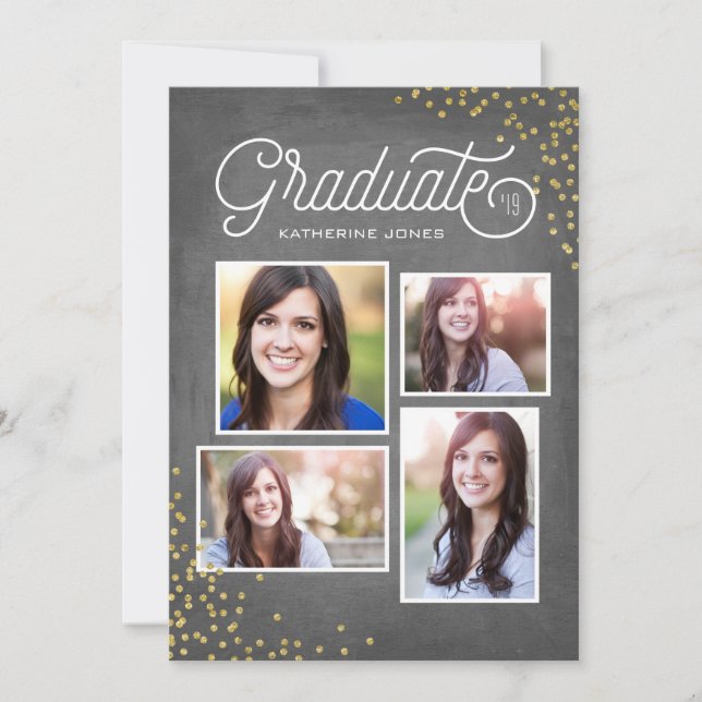 Glamourous Grad 4-Photo Collage Graduation Invitation (Front)