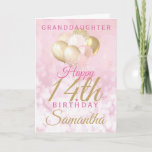 Glamourous Granddaughter 14th Birthday Balloon Card<br><div class="desc">A gorgeous glamourous 14th birthday card for your granddaughter. This fabulous design features blush pink and gold glitter balloons on a rose pink sparkly background.  Personalize with a name to wish someone a very happy fourteenth birthday.</div>