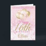 Glamourous Granddaughter 16th Birthday Balloon Card<br><div class="desc">A gorgeous glamourous 16th birthday card for your granddaughter. This fabulous design features blush pink and gold glitter balloons on a rose pink sparkly background.  Personalize with a name to wish someone a very happy sweet sixteenth birthday.</div>