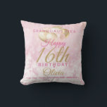 Glamourous Granddaughter 16th Birthday Balloon Throw Pillow<br><div class="desc">A gorgeous glamourous 16th birthday pillow for your granddaughter. This fabulous design features blush pink and gold glitter balloons on a rose pink sparkly background.  Personalize with a name and message to wish someone a very happy sweet sixteenth birthday.</div>
