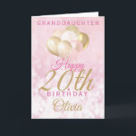 Glamourous Granddaughter 20th Birthday Balloon Card<br><div class="desc">A gorgeous glamourous 20th birthday card for your granddaughter. This fabulous design features blush pink and gold glitter balloons on a rose pink sparkly background.  Personalize with a name to wish someone a very happy twentieth birthday.</div>