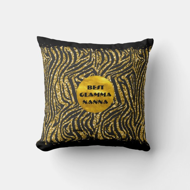 Glamourous Grandma Gold Black Animal Print Glam-ma Throw Pillow (Front)