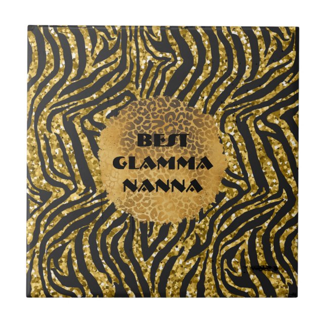 Glamourous Grandma Gold Black Animal Print Glam-ma Tile (Front)