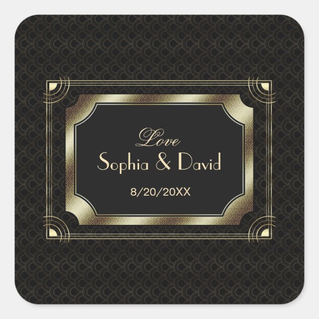 Glamourous Great Gatsby Gold Black Art Deco Weddin Square Sticker (Front)