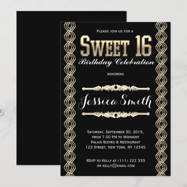 Glamourous Great Gratsby Sweet 16 Invite (Front/Back)