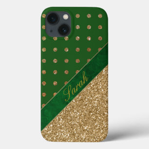 Glamourous Green and Gold Personalized iPhone 13 Case