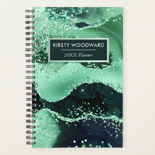 Glamourous Green faux Sequin Glitter Agate Planner