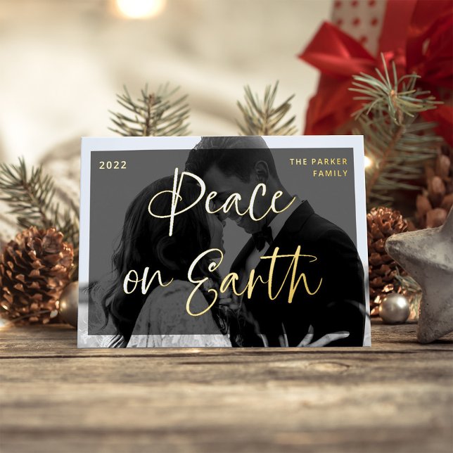 Glamourous Greetings | Dark Overlay and Two Photos Foil Holiday Card (Creator Uploaded)