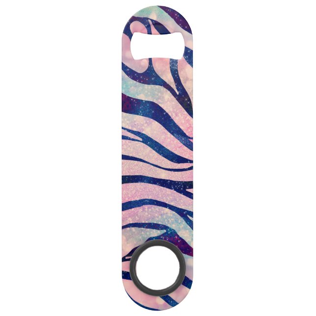 Glamourous Holographic Glitter Blue Zebra Stripes Bar Key (Front)