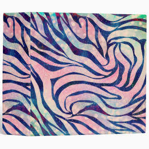 Glamourous Holographic Glitter Blue Zebra Stripes Binder