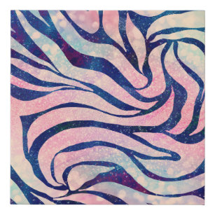Glamourous Holographic Glitter Blue Zebra Stripes Faux Canvas Print