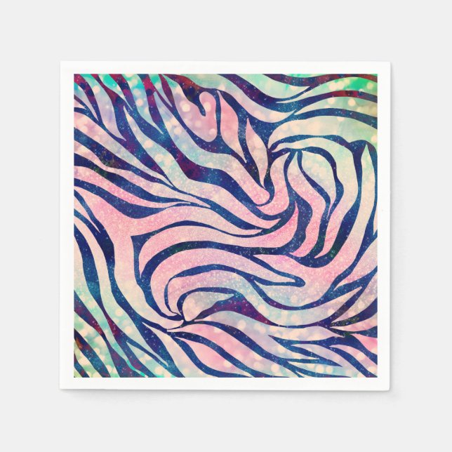 Glamourous Holographic Glitter Blue Zebra Stripes Napkin (Front)