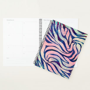 Glamourous Holographic Glitter Blue Zebra Stripes Planner