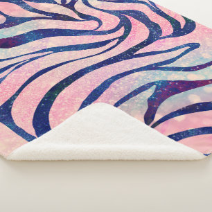 Glamourous Holographic Glitter Blue Zebra Stripes Sherpa Blanket