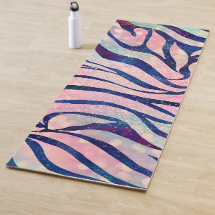 Glamourous Holographic Glitter Blue Zebra Stripes Yoga Mat