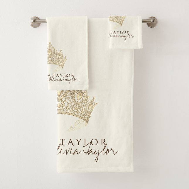 Glamourous Ivory Gold Personalized bath towel  (Insitu)