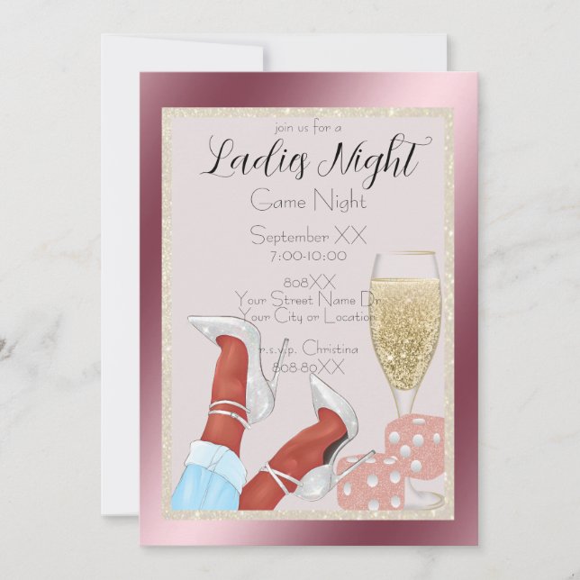Glamourous Ladies Game Night Dark Legs with Heels Invitation (Front)