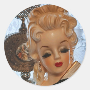 Glamourous Lady Head Vase Fan Perfume Bottles Classic Round Sticker