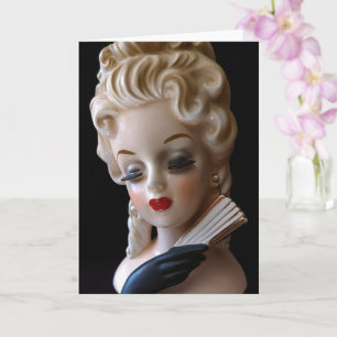 Glamourous Lady Head Vase Velvet Glove Fan Doll Card