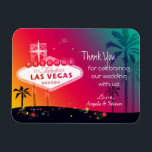 Glamourous Las Vegas Wedding Thank You Magnet<br><div class="desc">Chic, fabulous Las Vegas strip sign beautiful stars and palm tree silhouettes rainbow coloured background illustrated on custom Wedding Thank You Flexi Magnets. Create super fabulous & memorable gifts for your special wedding guests by customizing the colourful magnets with your own wording! ((You can find the matching wedding essentials &...</div>